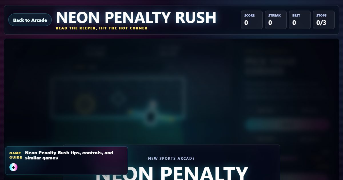 Neon Penalty Rush gameplay preview with a glowing soccer shot and hot corner target