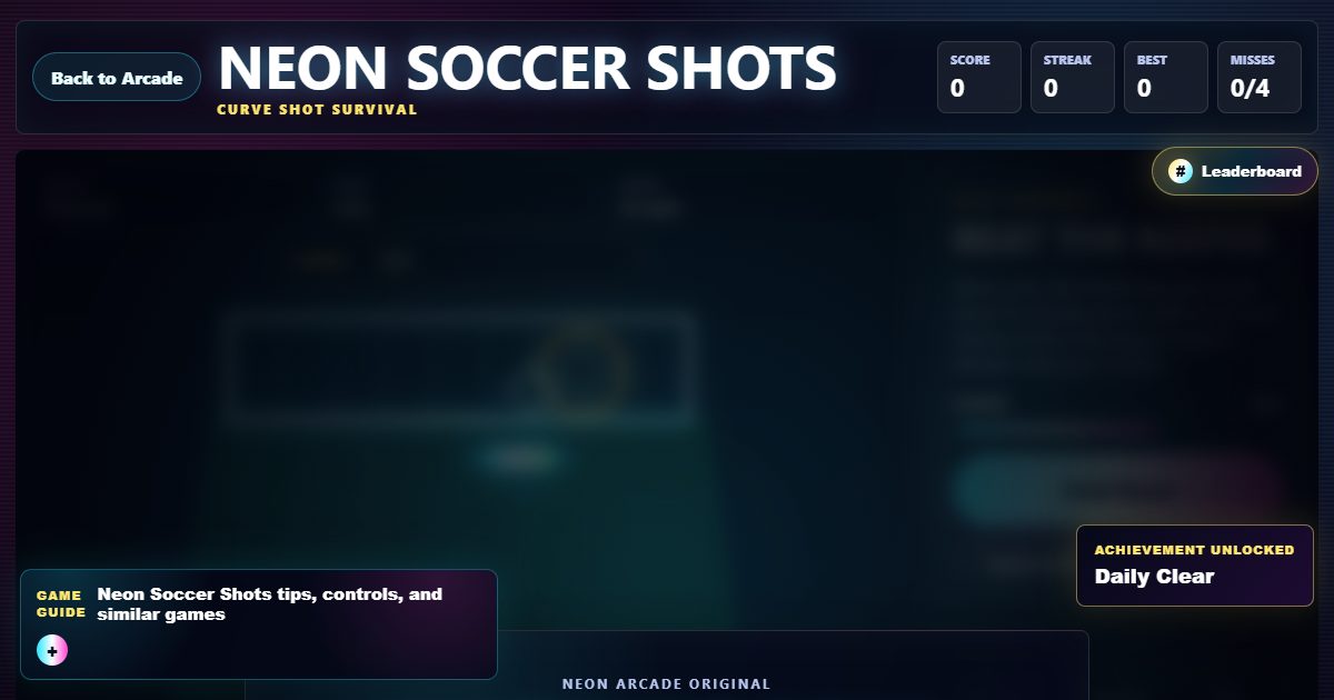 Neon Soccer Shots gameplay preview with a glowing soccer shot path and target ring